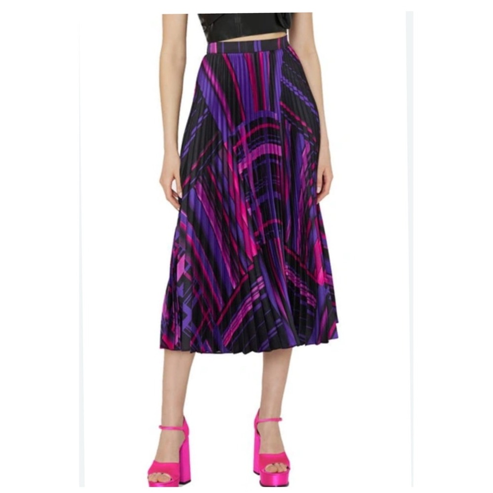 Milly Otha Geometric Print Pleated Midi Skirt Women's 6 Quiet Luxury